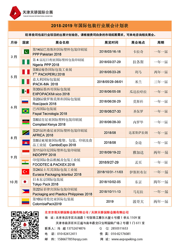 2018-2019年国际包装行业展会计划表 600像素
